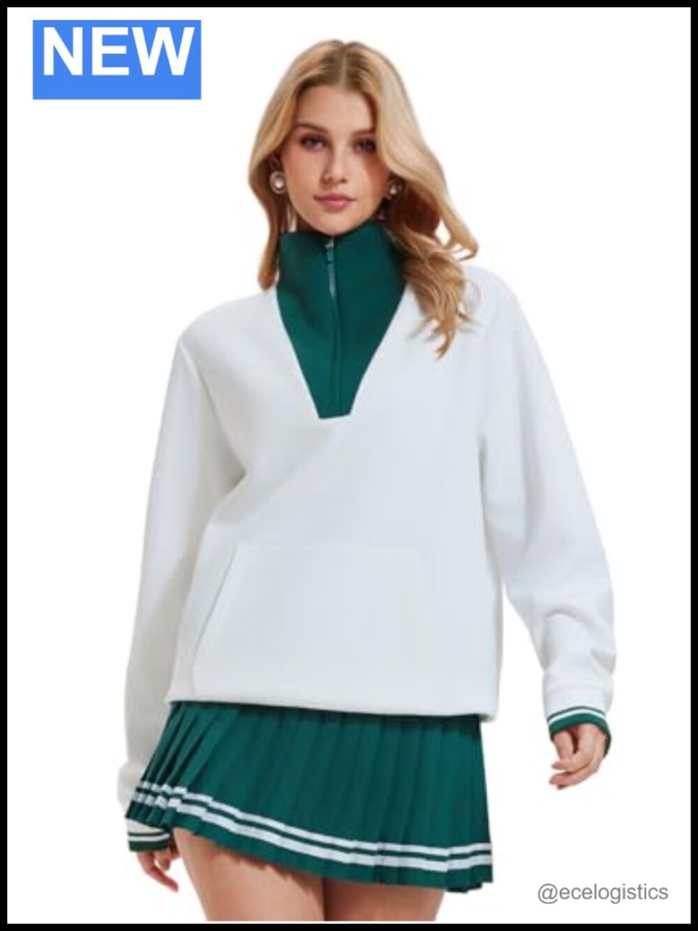 Women's 2 Piece Golf Skirt Set Long Sleeve Half Zip Pickleball Outfit with